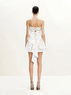 Satin Strapless Bow-Back Mini Dress - White