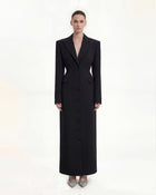 Structured Shoulder Fitted Lapel Maxi Coat - Black