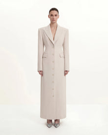 Structured Shoulder Fitted Lapel Maxi Coat - Beige
