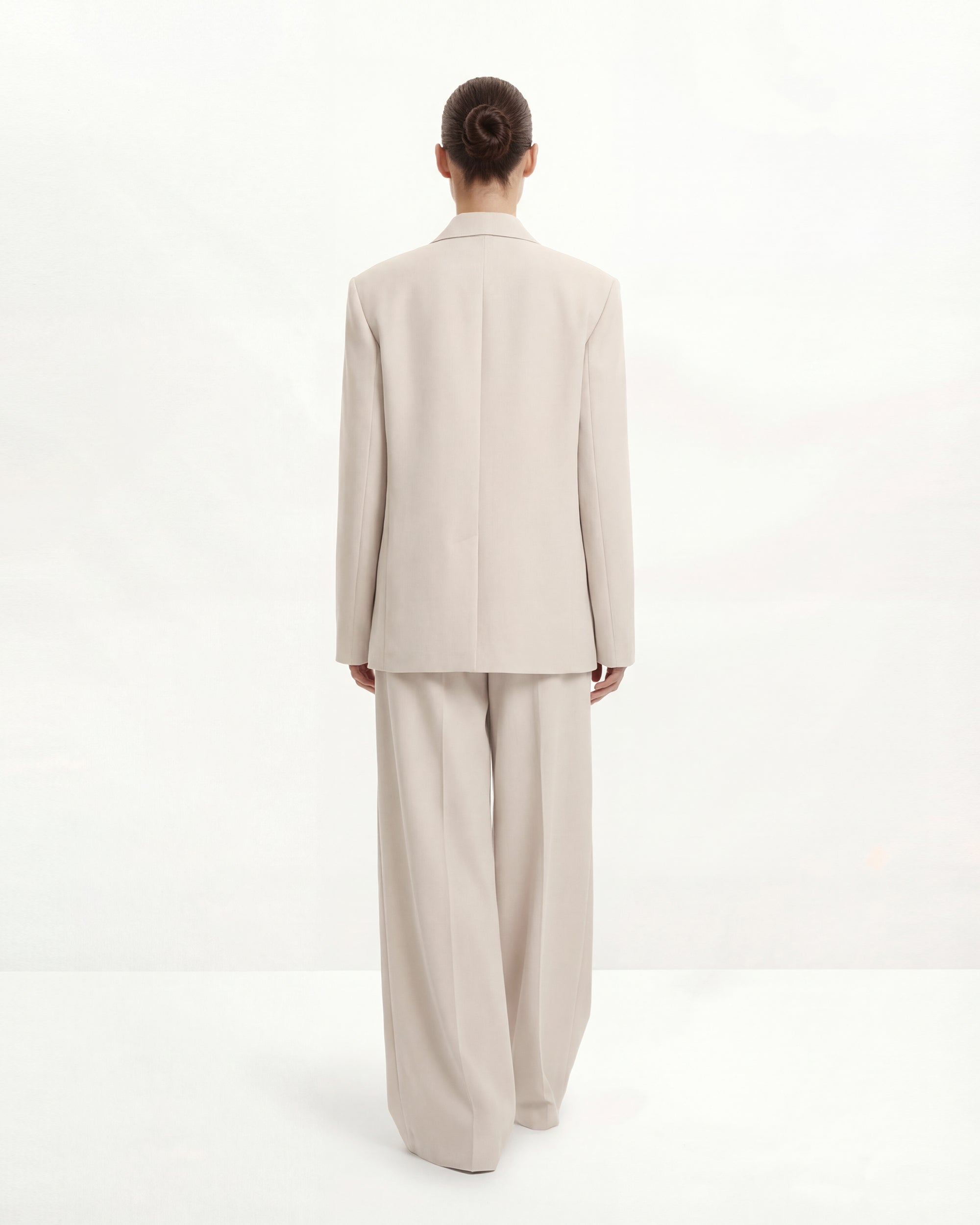 Structured Power-Shoulder Double-Breasted Blazer - Beige