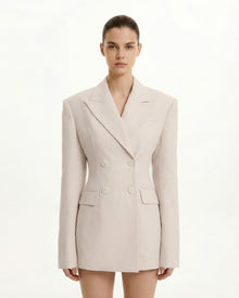 Structured Double-Breasted Tailored Blazer - Beige