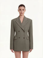 Structured Double-Breasted Tailored Blazer-Green Khaki