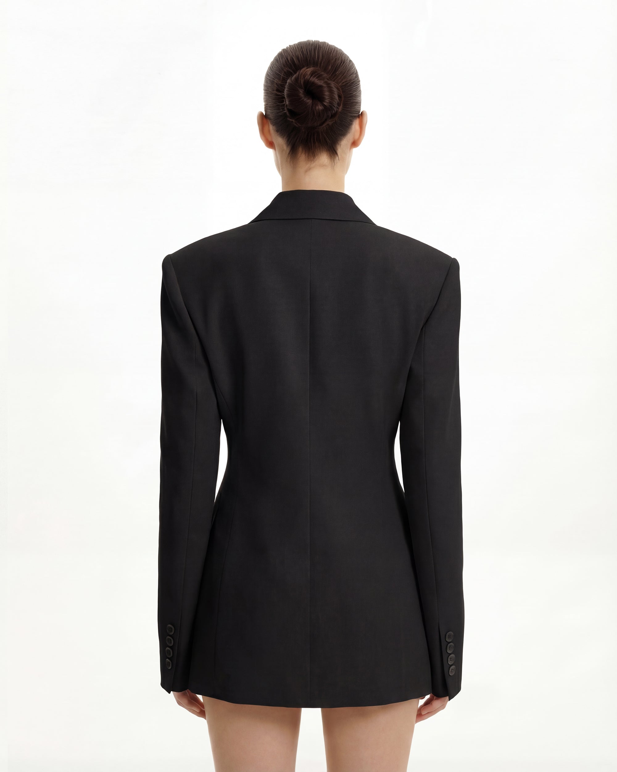 Structured Double-Breasted Tailored Blazer-Black