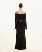Twisted Tulle Paneled Off-Shoulder Maxi Dress - Black