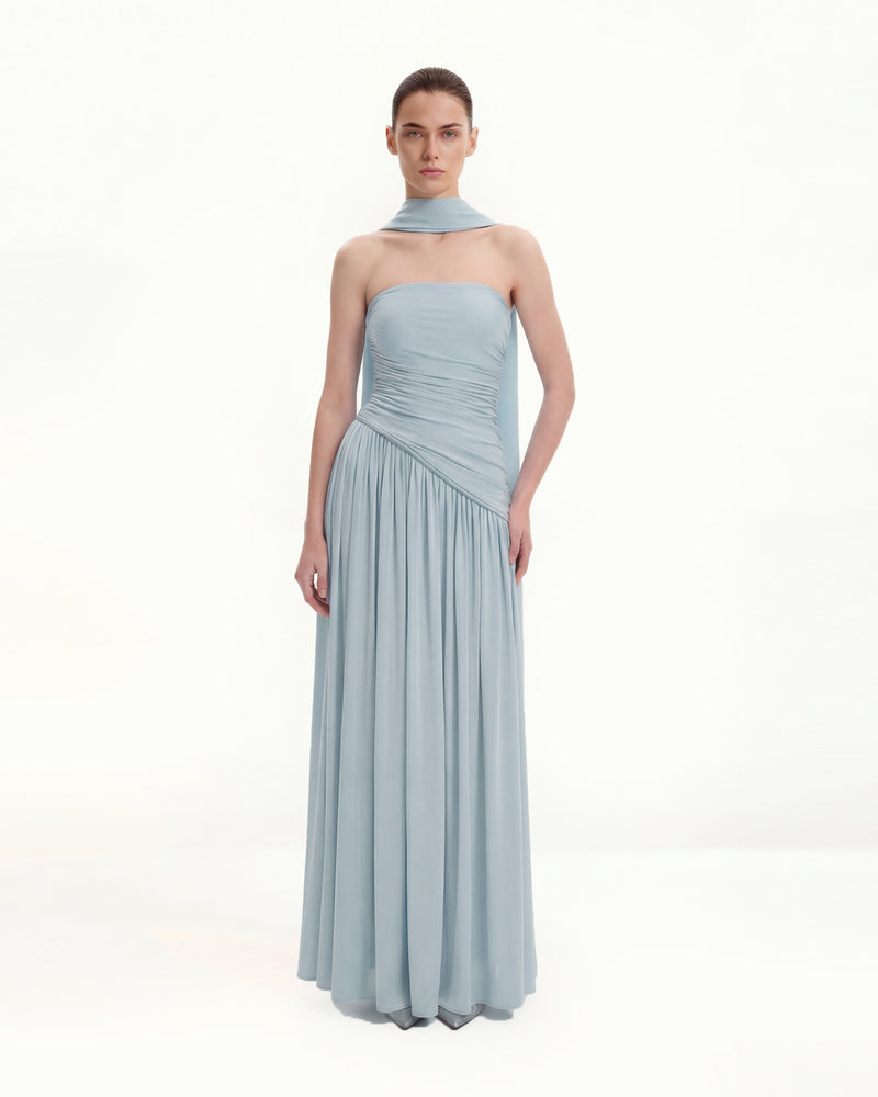 Ruched Panel Strapless Maxi Dress - Blue