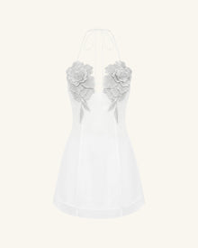 Flower Embroidered Mini Dress - White