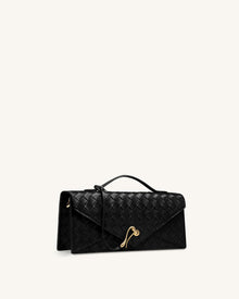 Celeste Woven Textured Envelope Top Handle Bag - Black