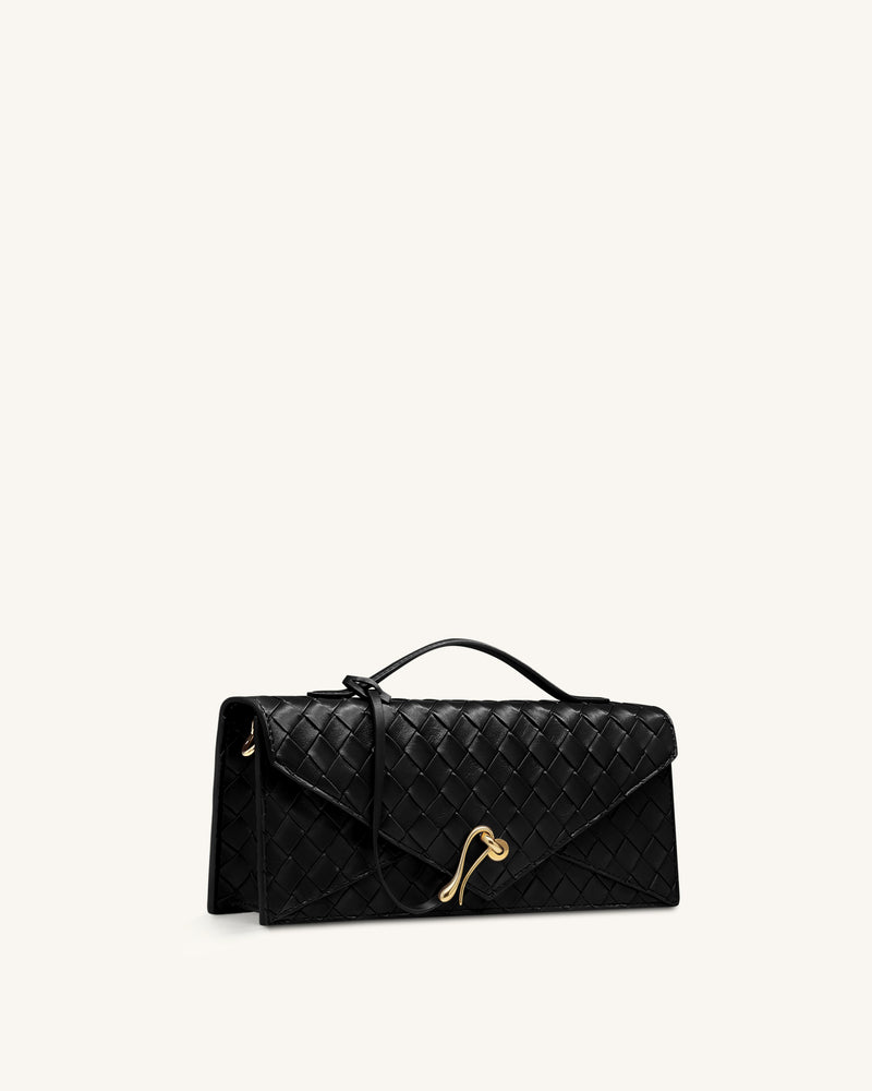 Celeste Woven Textured Envelope Top Handle Bag - Black