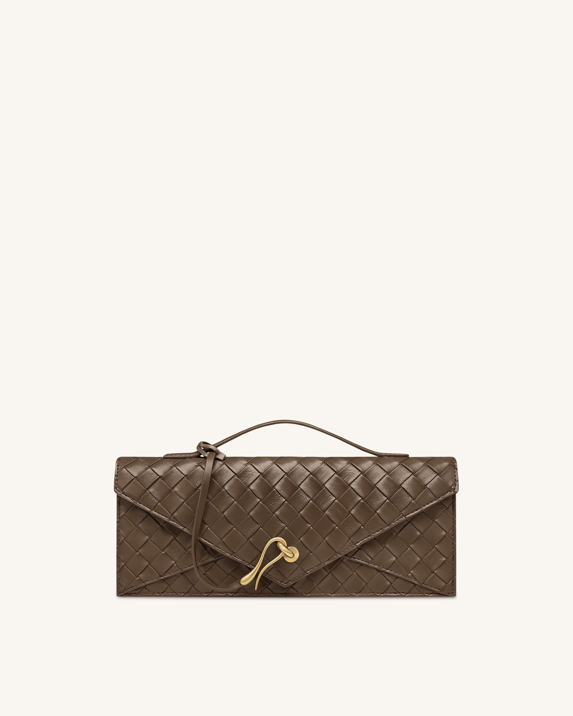 Celeste Woven Textured Envelope Top Handle Bag - Mocha Brown