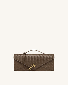 Celeste Woven Textured Envelope Top Handle Bag - Mocha Brown