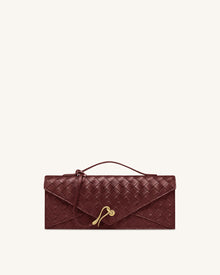 Celeste Woven Textured Envelope Top Handle Bag - Burgundy