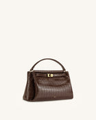Carmen Top Handle Bag - Dark Brown Croc