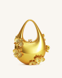 Lydia Floral Embellished Handbag - Gold