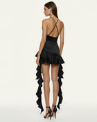 Orchid Embroidered Ruffle Hem Mini Dress - Black