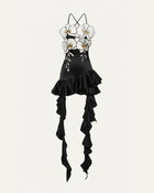 Orchid Embroidered Ruffle Hem Mini Dress - Black