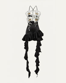 Orchid Embroidered Ruffle Hem Mini Dress - Black