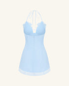 Flower Embroidered Mini Dress - Blue
