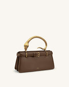 Elena Snake Handle Top Handle Bag - Dark Brown