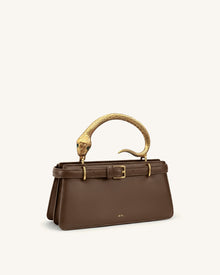Elena Snake Handle Top Handle Bag - Dark Brown