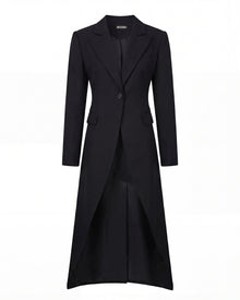 Structured Peak-Lapel Cutaway Maxi Blazer - Black