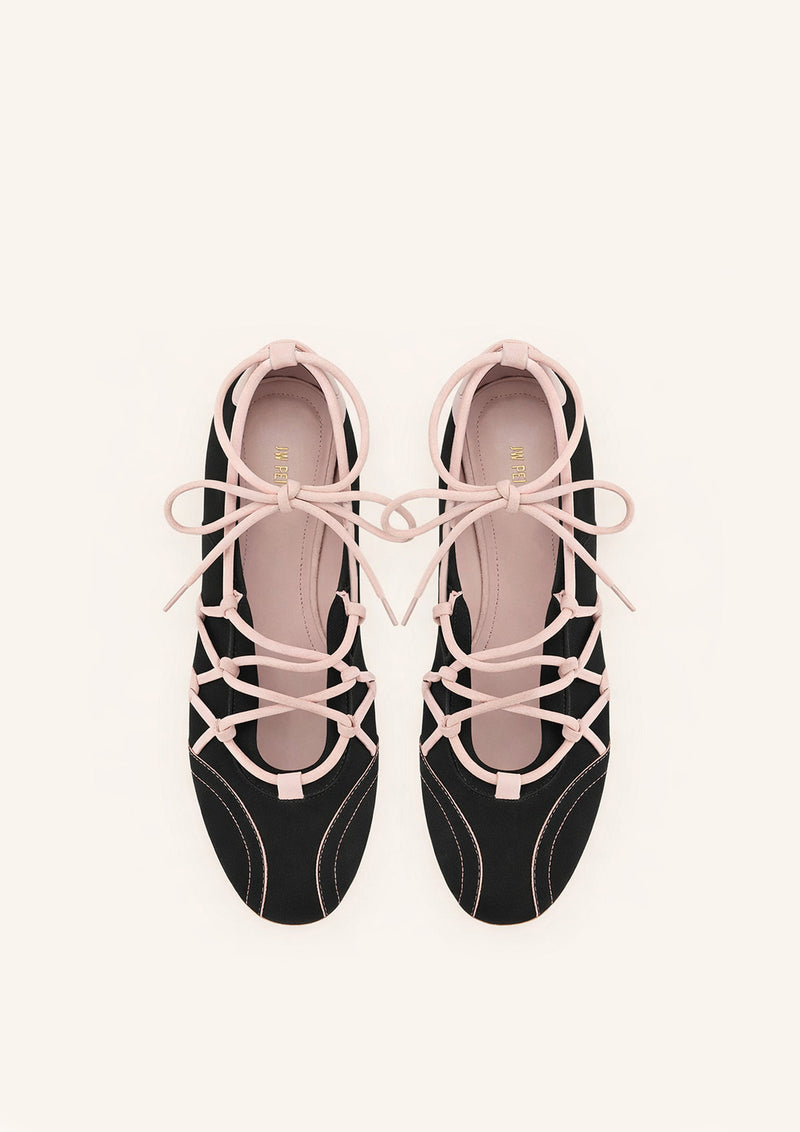 Iria Lace-Up Ballet Flats - Black & Pink