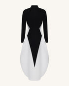 Monochrome Paneled Long-Sleeve Maxi Dress - Black