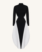 Monochrome Paneled Long-Sleeve Maxi Dress - Black