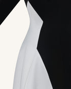 Monochrome Paneled Long-Sleeve Maxi Dress - Black