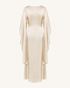 198Pearl-Trimmed Cape Sleeve Boat Neck Maxi Gown-Cream