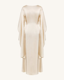 198Pearl-Trimmed Cape Sleeve Boat Neck Maxi Gown-Cream