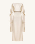 198Pearl-Trimmed Cape Sleeve Boat Neck Maxi Gown-Cream