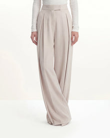 Pleated Wide-Leg Trousers - Beige