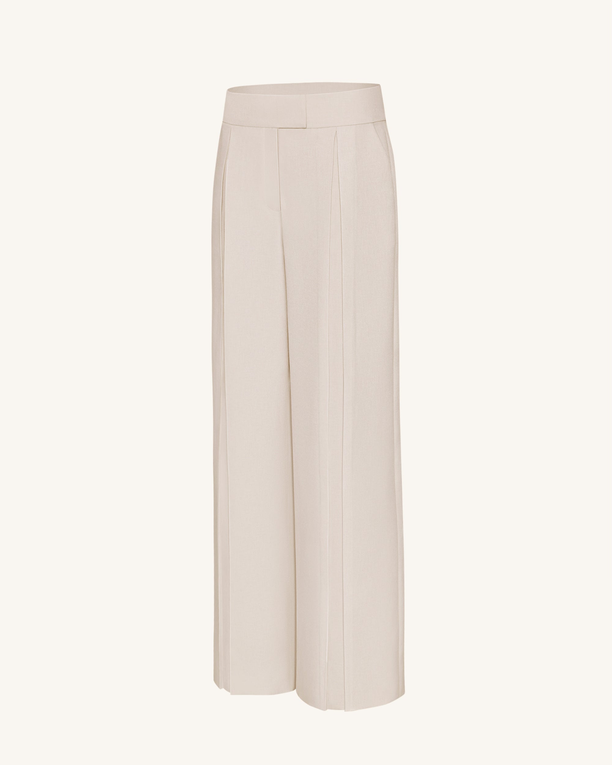 Pleated Wide-Leg Trousers - Beige