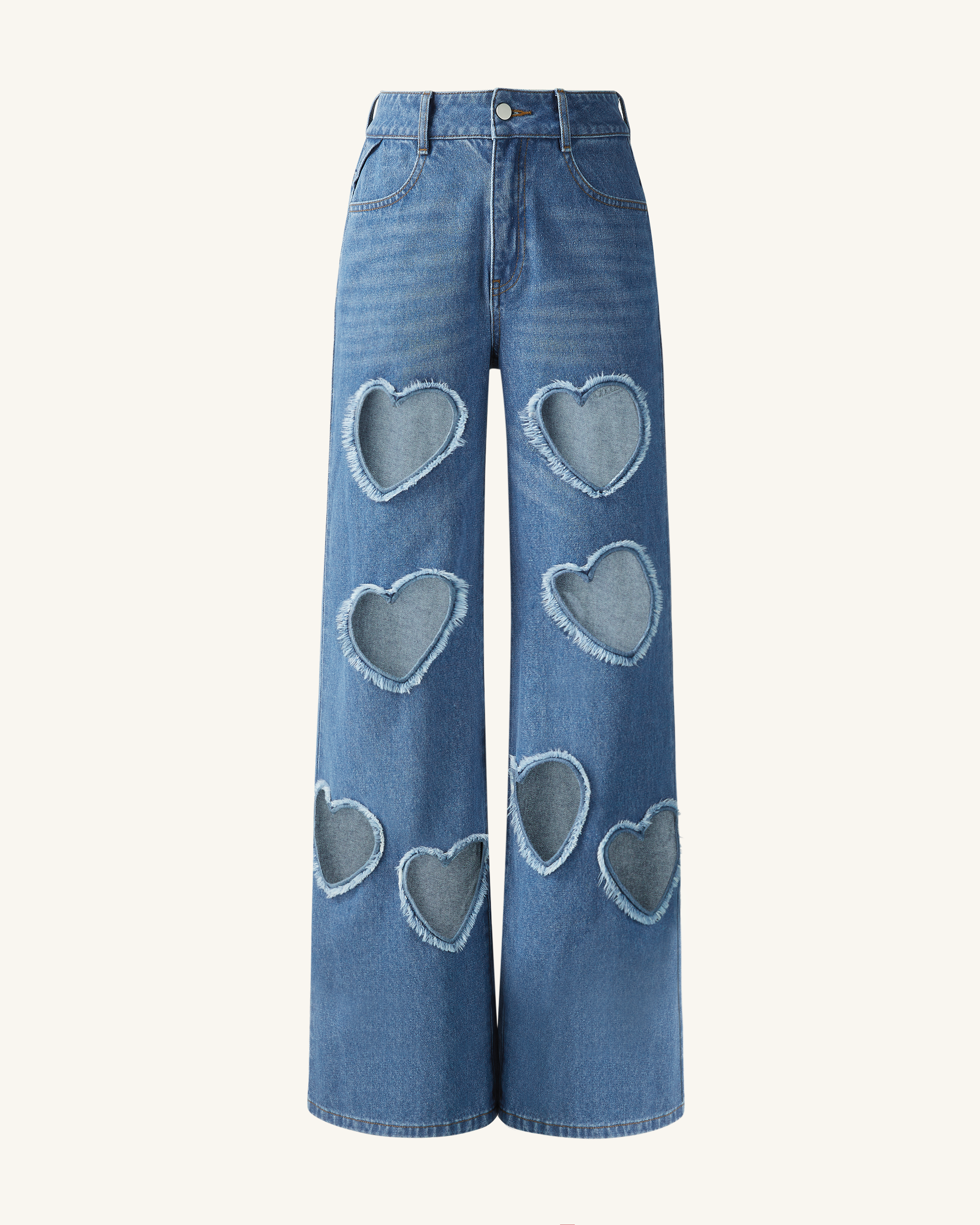 Sophia Embellished Heart Cut-Out Denim Jeans - Medium Blue | JW PEI