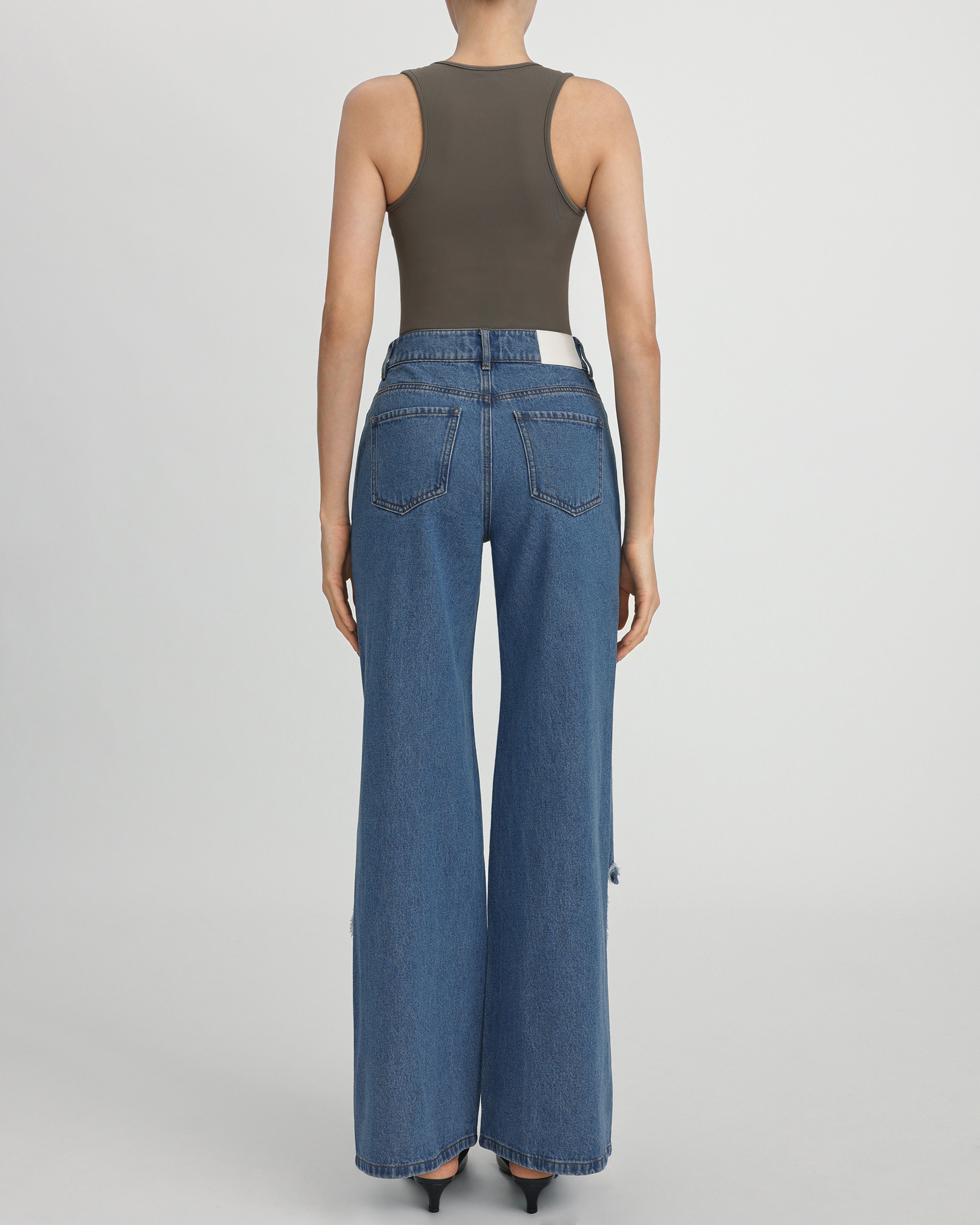 Sophia Embellished Heart Cut-Out Denim Jeans - Medium Blue | JW PEI