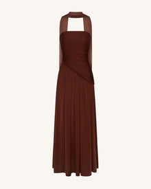 Ruched Panel Strapless Maxi Dress - Brown