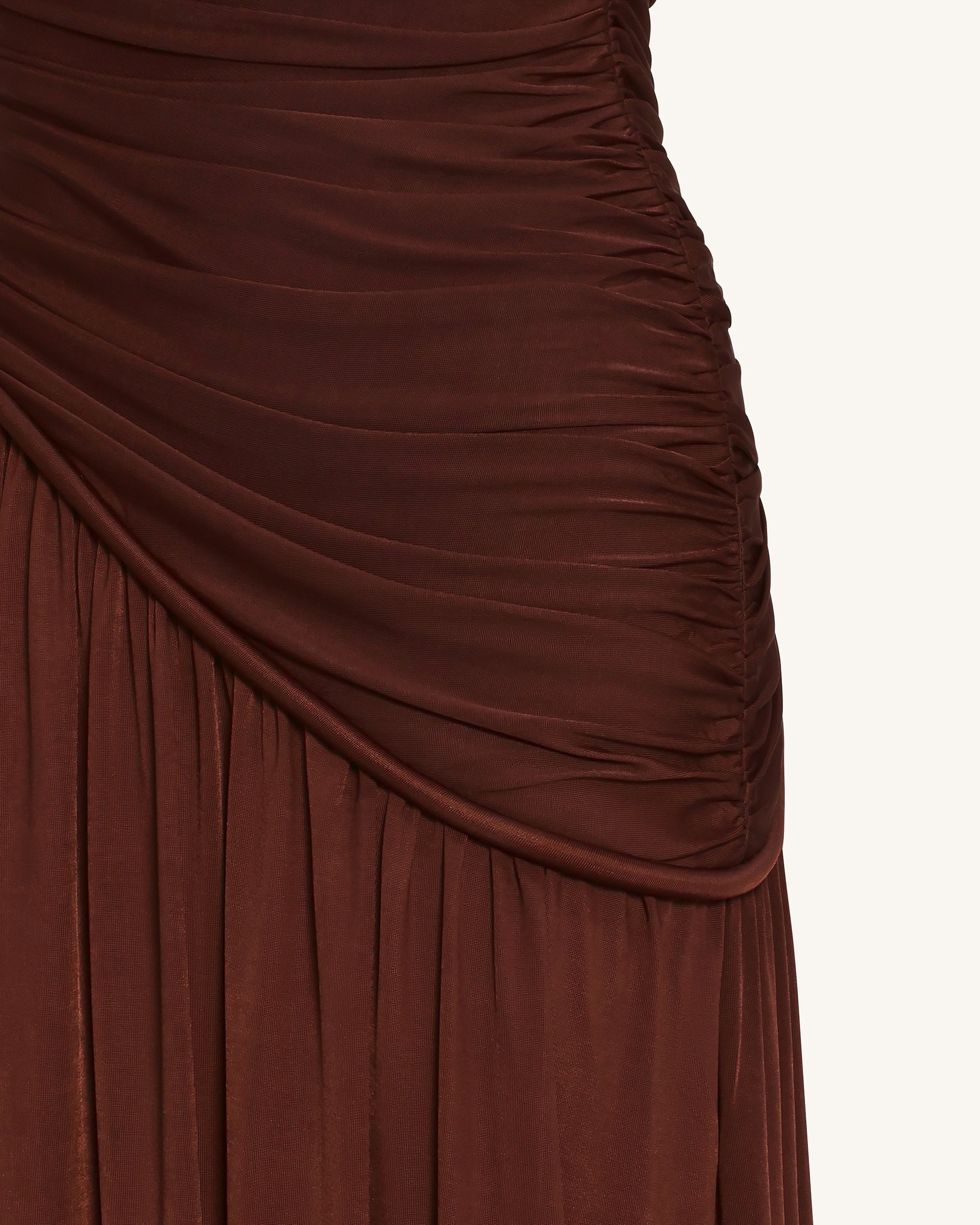Ruched Panel Strapless Maxi Dress - Brown