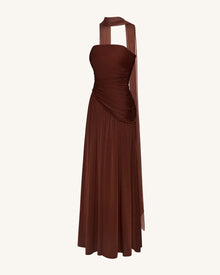 Ruched Panel Strapless Maxi Dress - Brown