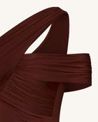 Ruched Asymmetric One-Shoulder Top - Brown