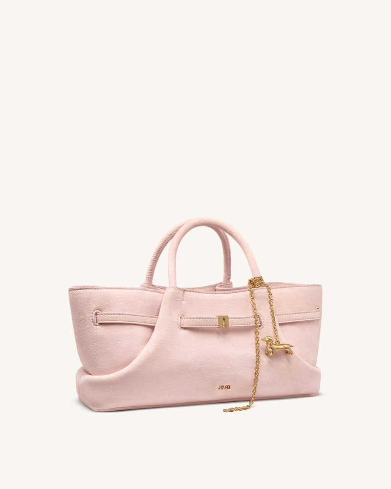 Maeve Dachshund Metal Charm Faux Suede Tote Bag - Pink