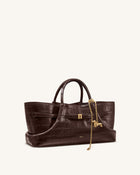 Maeve Dachshund Metal Charm Tote Bag - Dark Brown Croc