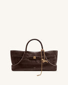 Maeve Dachshund Metal Charm Tote Bag - Dark Brown Croc