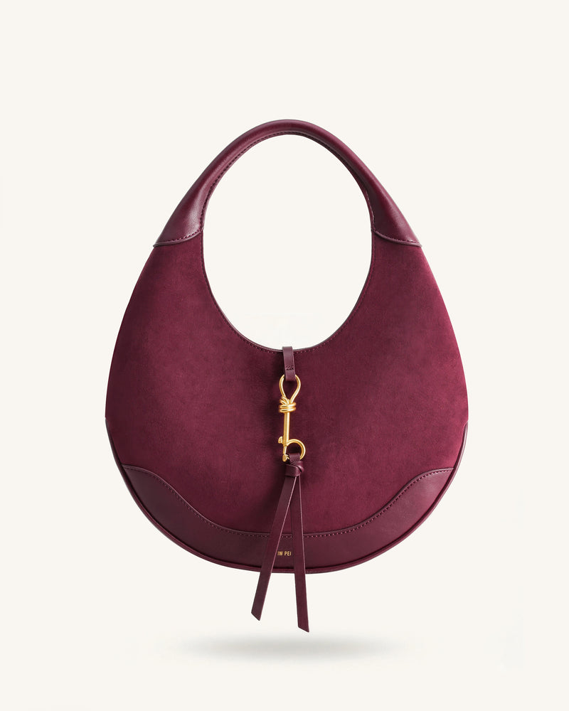 Colette Faux Suede Crescent Hobo Bag - Deep Claret