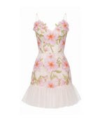 Floral Sling Mini Dress - Rose Pink