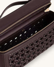 Thea Large Woven Top Handle Bag - Dark Red