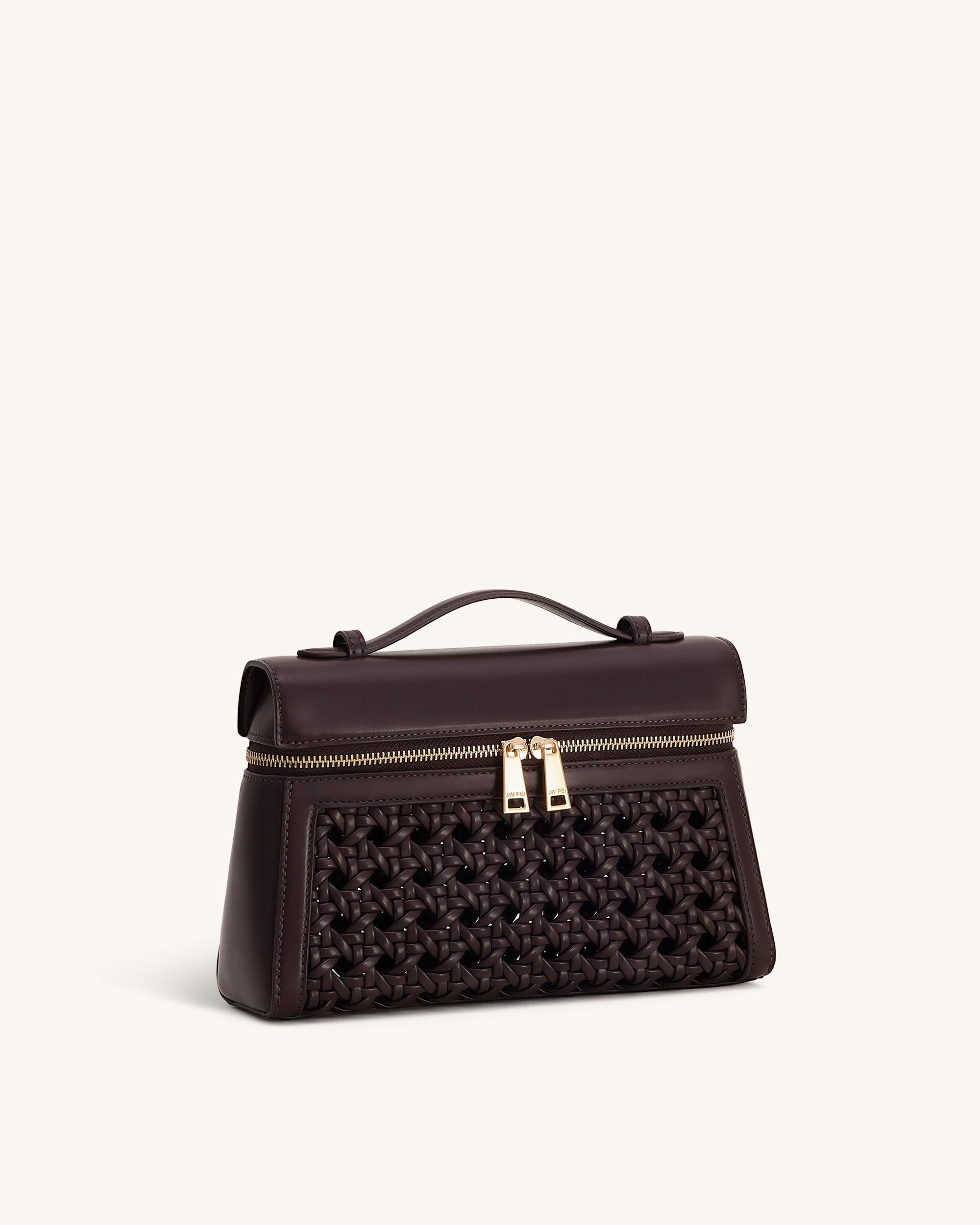 Thea Large Woven Top Handle Bag - Dark Red