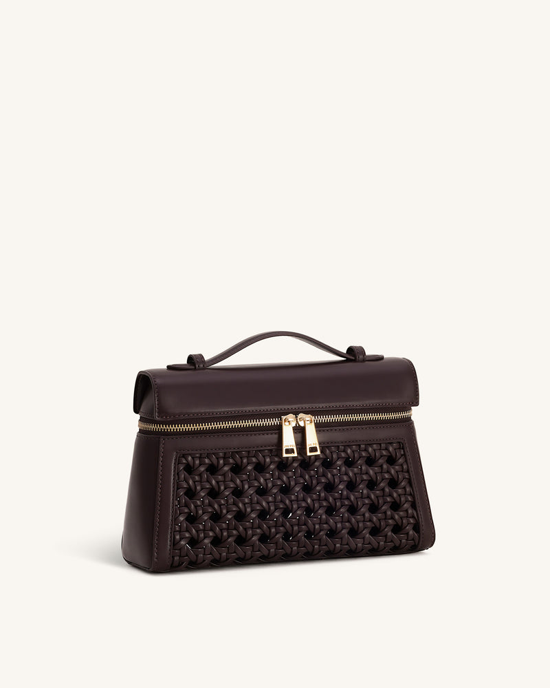 Thea Large Woven Top Handle Bag - Dark Red