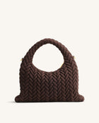 Cora Faux Suede Quilting Handle Bag - Dark Brown