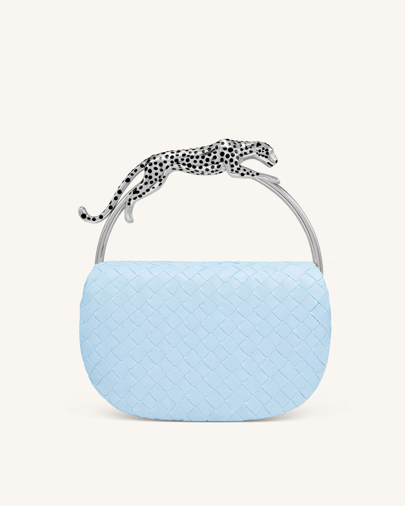 Ione Woven Leopard Shaped Top Handle Bag - Light Blue