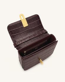 Evania Lock Shoulder Bag - Burgundy Croc